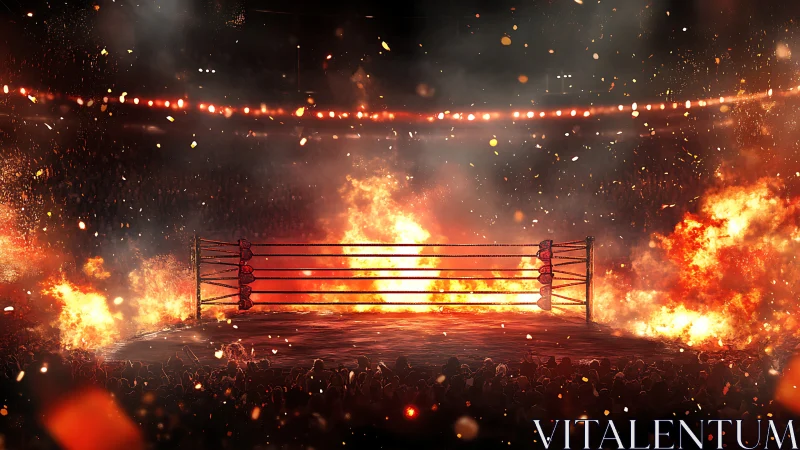 Wrestling Ring Arena with Pyrotechnic Effects and Crowd
