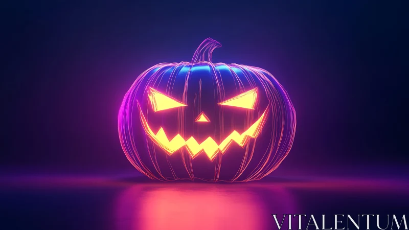 Neon wireframe jack o lantern with glowing emissive core