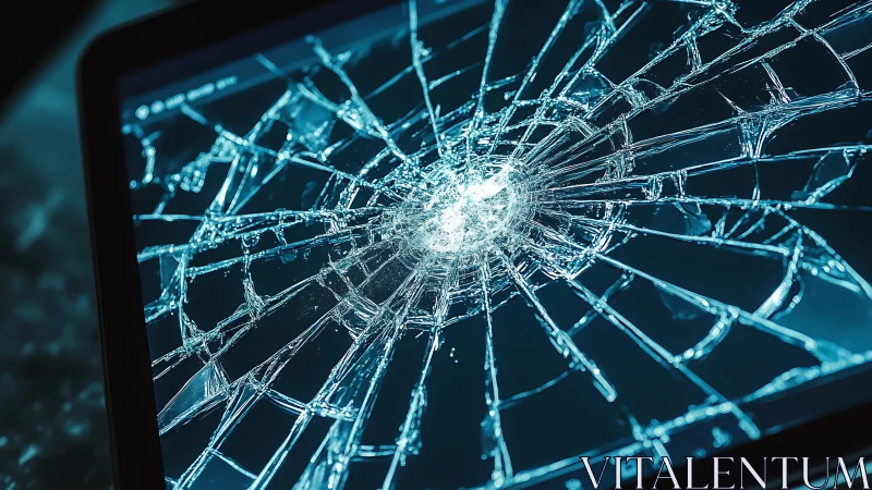 Shattered tablet screen radiates icy digital fractures outward.