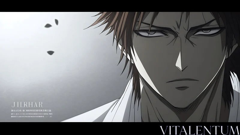 Stoic anime antihero framed in stark, moody light.