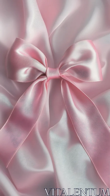 Pink and white satin ribbon bow with luminous highlights and soft folds