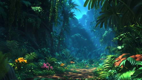 Enchanted Jungle Pathway Through Glowing Tropical Paradise