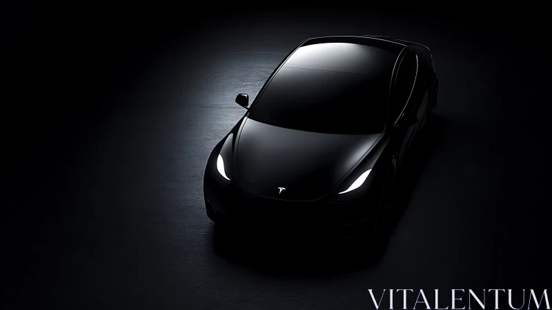 Black electric sedan in low key studio lighting profile.