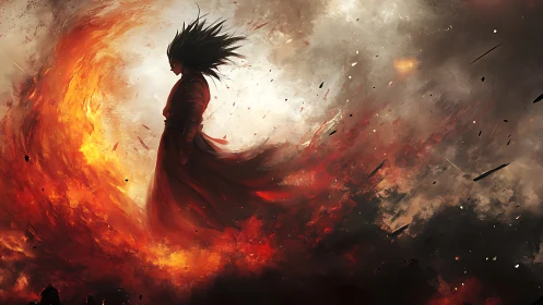 Volcanic arc silhouette with turbulent combustion dynamics.