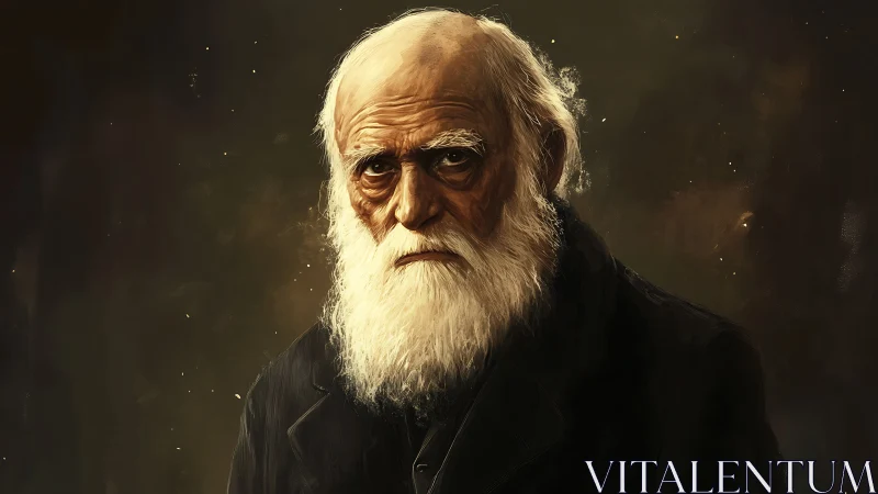 Elderly bearded man in dark coat, dramatic portrait painting.