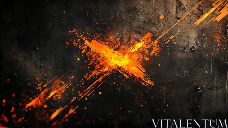Fiery Abstract X on Grunge Background Digital Art.