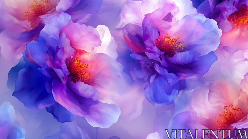 Purple Peonies Blooming in Ethereal Light.