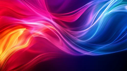 Vibrant neon light waves stream across deep gradient space.