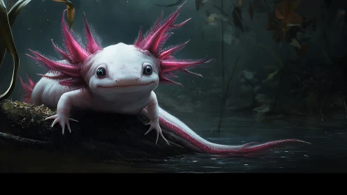 Bioluminescent axolotl study with hyperdetailed gill filaments.