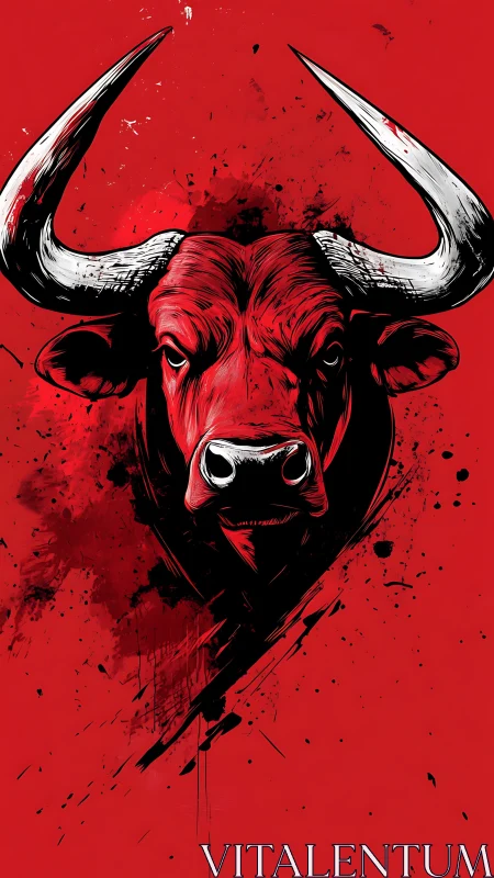 Red bull head illustration with bold splatter background.