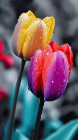 Gradient Tulips with Dew Drops. Nature's Color Spectrum.