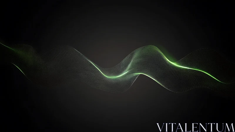 Glowing green data wave across dark digital void.