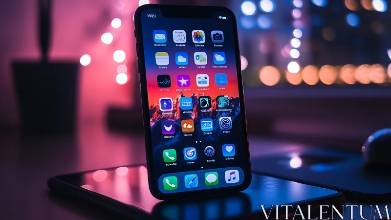 Smartphone Glows with Digital Brilliance Against Neon Backdrop