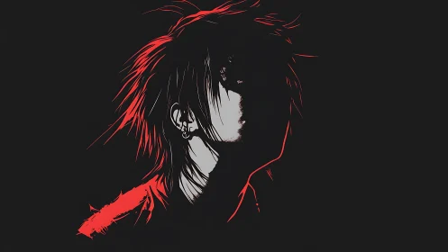 High-contrast anime portrait with red edge lighting silhouette.