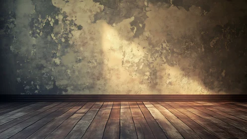 Empty vintage room shows textured wall and wood floor