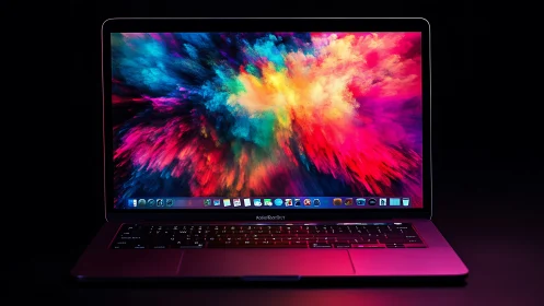 Laptop glow and color burst inviting digital daydreams.
