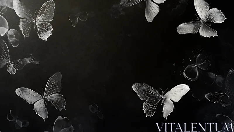 Midnight monochrome butterflies drifting through quiet ink.
