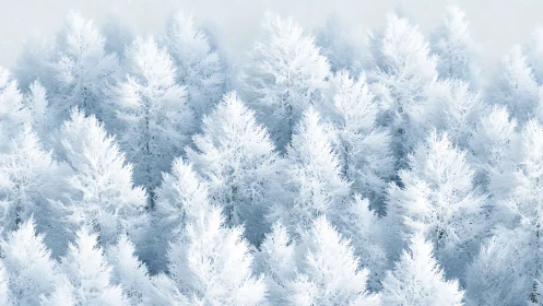 Minimalist aerial study of frost-laden conifer canopy design.