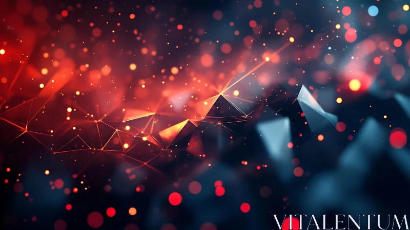 Abstract geometric landscape with glowing polygonal shapes and bokeh.
