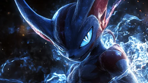 Bioluminescent warrior creature emerges in liquid starlight.