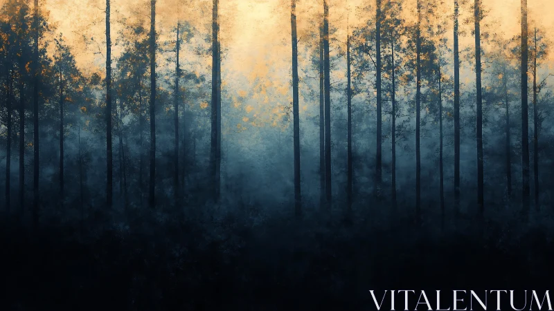 Misty Forest Light: Where Shadows Meet Serenity.