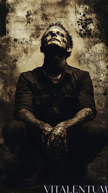 Worn soul in shadowed light finding a quiet resolve.