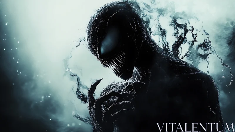 Dark alien creature emerges in high contrast digital art