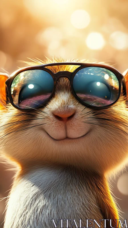 Sunny smirking kitten in cool sunglasses enjoying the glow.