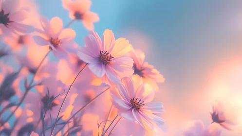 Soft-Focus Cosmos Flowers at Golden Hour.