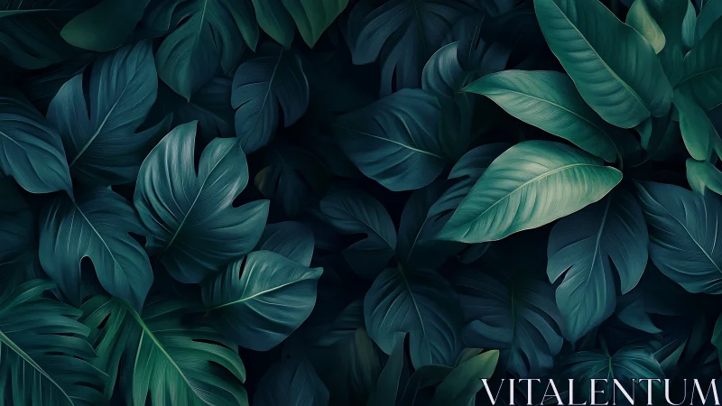 Dense overlapping tropical foliage fills the entire frame