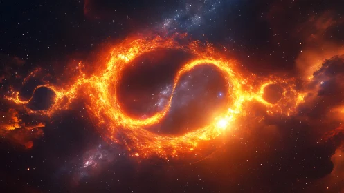 Fiery nebular torus forms looping structure in deep space