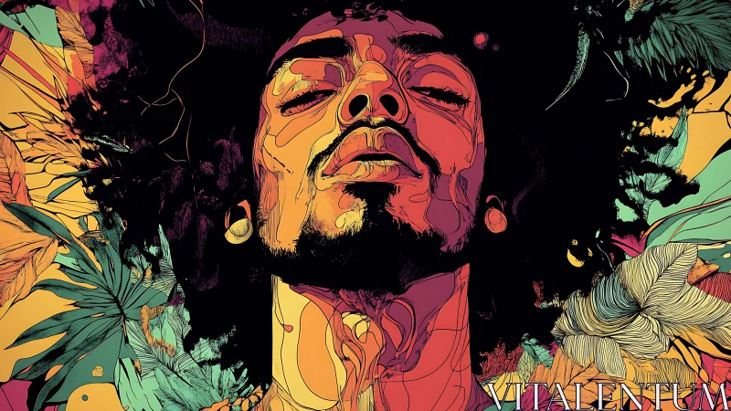 Chromatic daydream portrait wrapped in neon jungle calm.