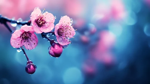 Delicate Pink Blossoms Kissed by Morning Dew.