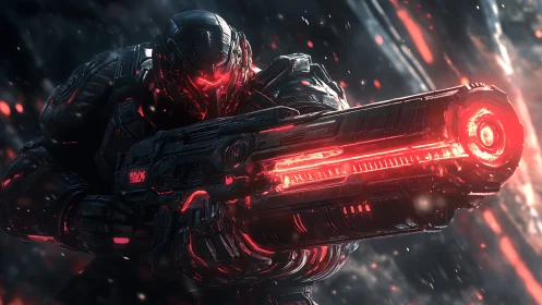 Armored cybernetic trooper with high-energy plasma cannon