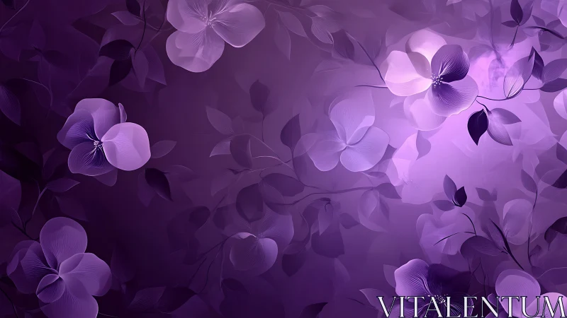 Purple Botanical Study with Layered Floral Elements