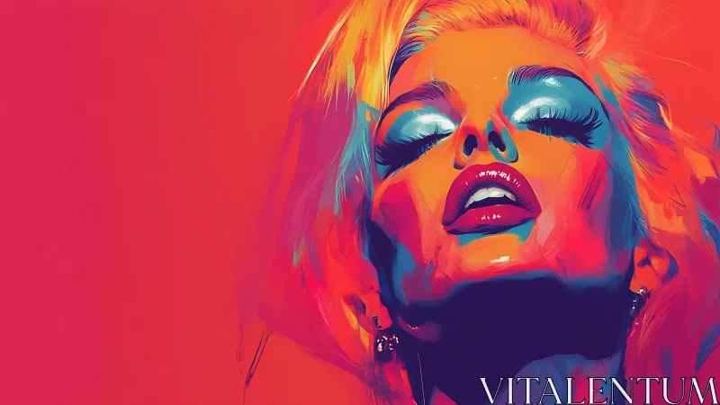 Neon chromatic portrait isolates glamorized female face in ecstasy