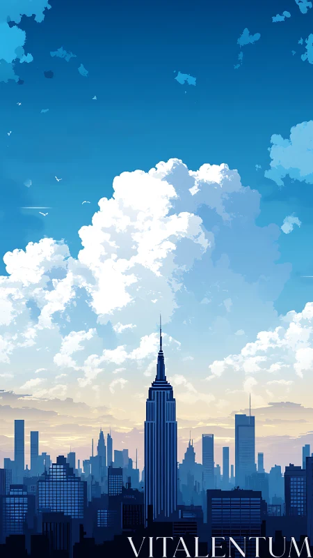 Digital skyline illustration shows high-rise city silhouette