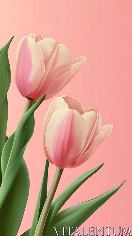 Bi-tone Variegated Tulips with Gradient Petals Against Blush Background