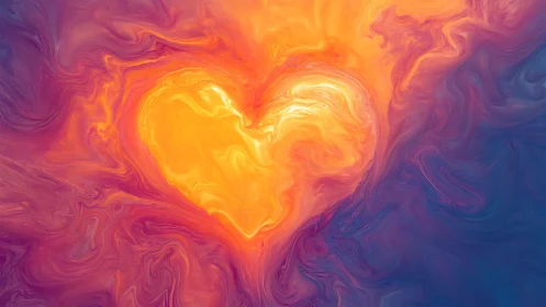 Luminous Heart Rendered Through Fluid Fire.