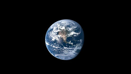 Earth is viewed from space with visible continents and clouds