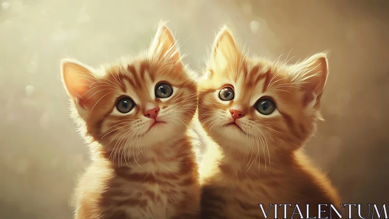 Twin Ginger Kittens with Wide Eyes Against Warm Backdrop.