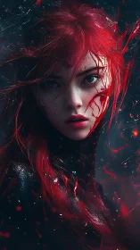 Red haired female portrait rendered with high contrast lighting and bokeh