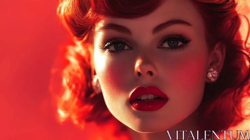Retro glamour portrait with vivid red cinematic lighting.