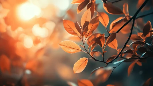 Warm Autumn Leaves in Gentle Sunlight, Soft Focus Photography.