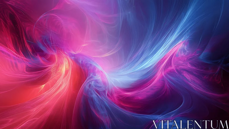 Interlaced red, pink, and blue luminous fractal streams