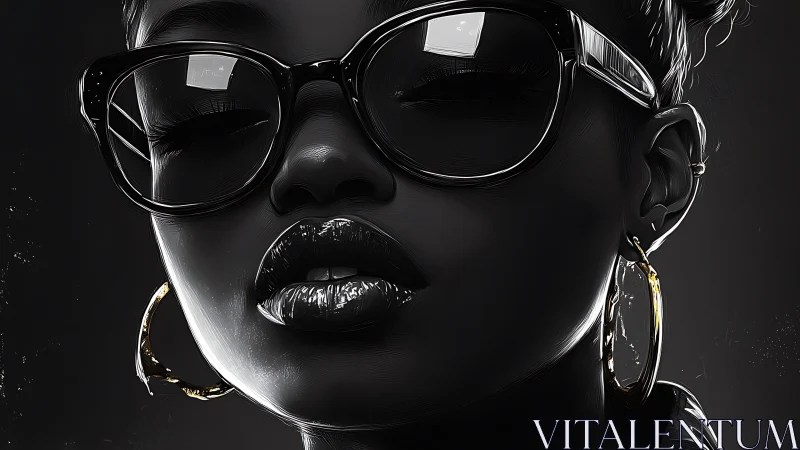 Monochrome digital portrait shows subject with glasses