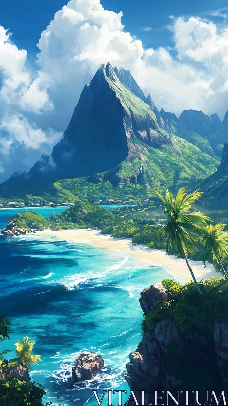 Tropical Mountain Vista with Turquoise Waters.