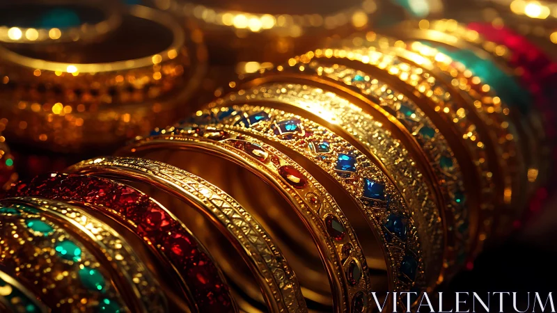 Radiant gold bangles glow with colorful gemstone sparkle