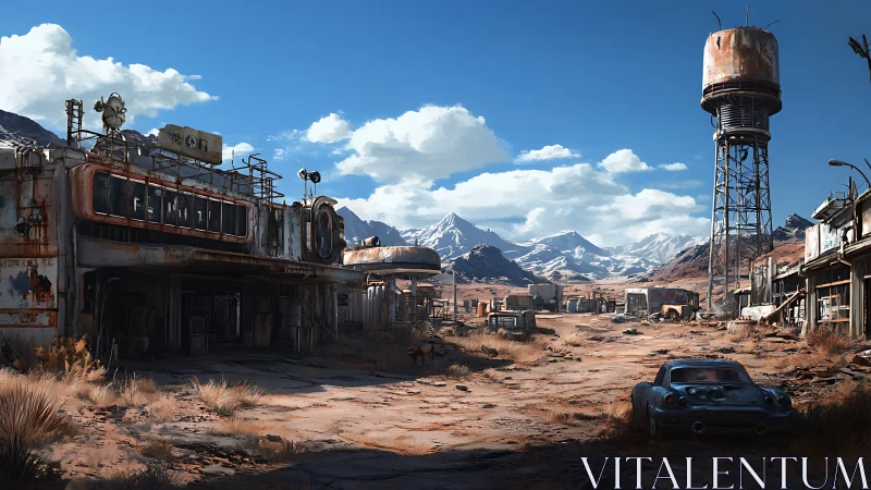 Sunlit desert outpost where rust and mountains quietly meet.