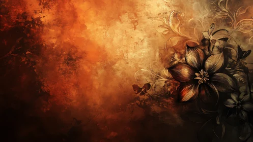 Ornamental Floral Study with Graduated Warm Color Gradation and Atmospheric Texture